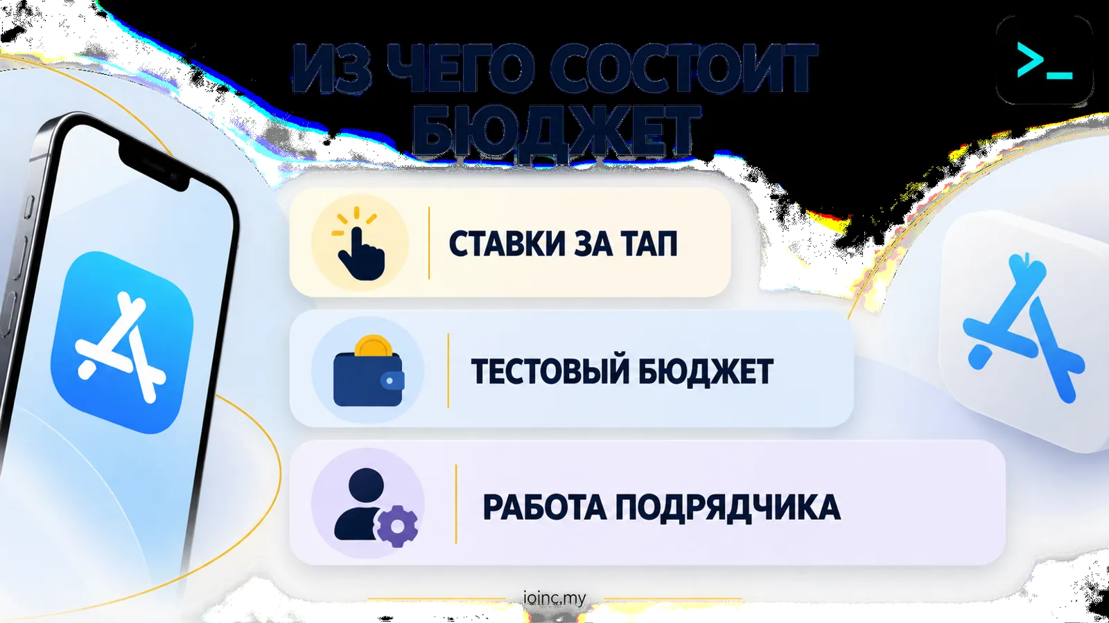 Из чего складывается бюджет рекламы приложения в App Store: ставки, тестовый бюджет и работа подрядчика — инфографика