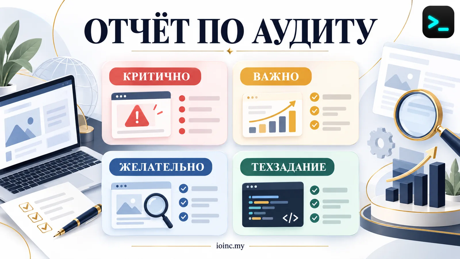 Структура отчёта по аудиту сайта: приоритеты и техзадание — инфографика