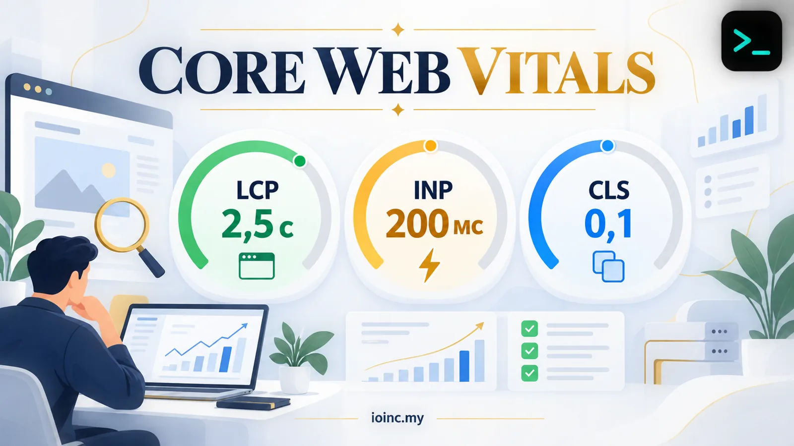 Core Web Vitals в аудите сайта: LCP, INP, CLS — целевые значения, инфографика