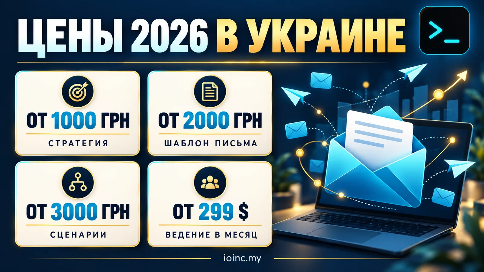 Цены на email-маркетинг в Украине 2026: стратегия, шаблон письма, сценарии и ведение — инфографика