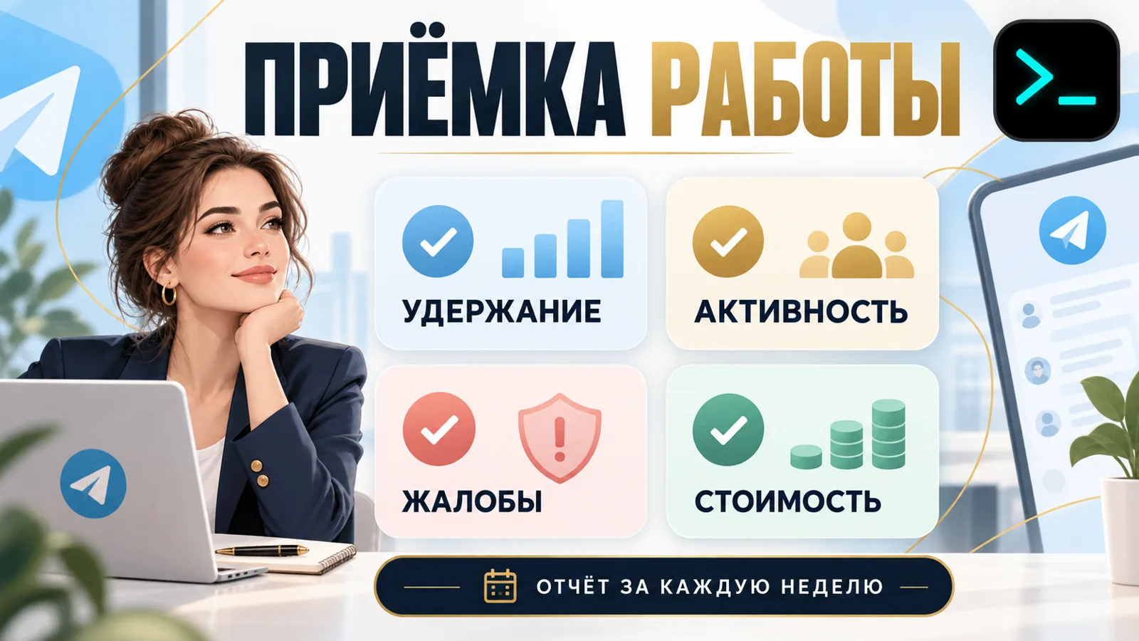 Приёмка работы по инвайту в Telegram: чек-лист удержания, активности, жалоб и стоимости подписчика