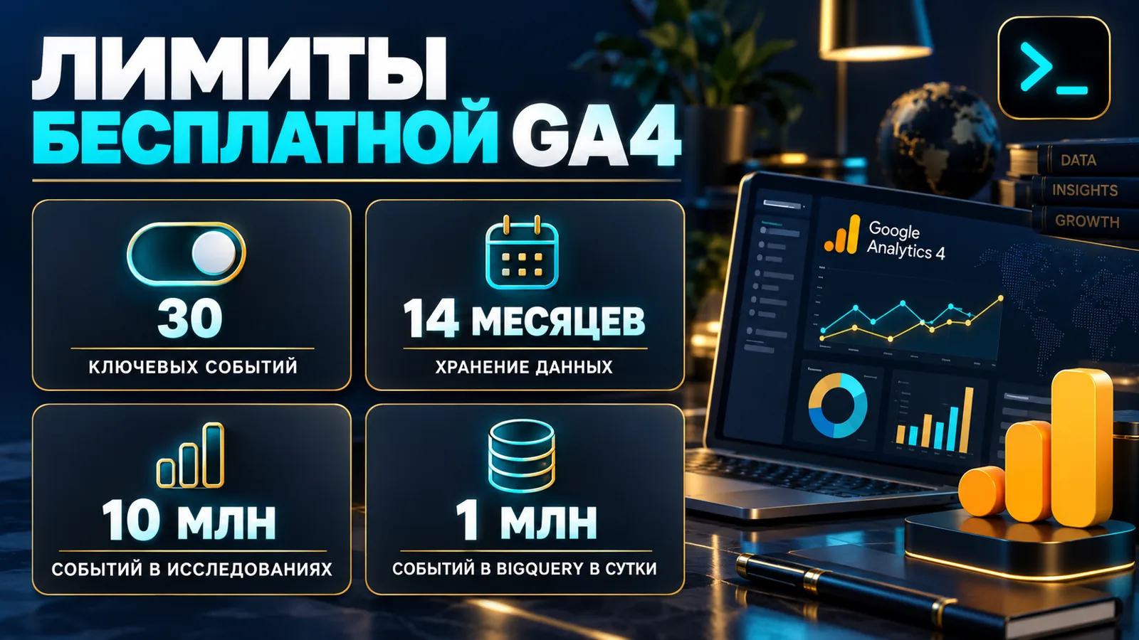 Лимиты бесплатной версии Google Analytics 4: ключевые события, срок хранения данных, сэмплирование и экспорт в BigQuery