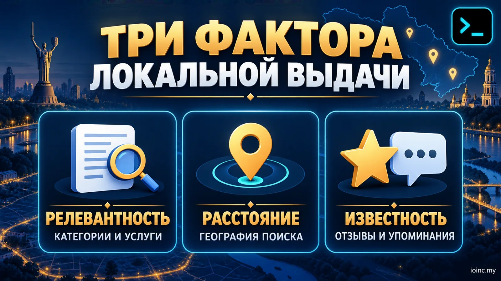 Три фактора локальной выдачи Google: релевантность, расстояние и известность
