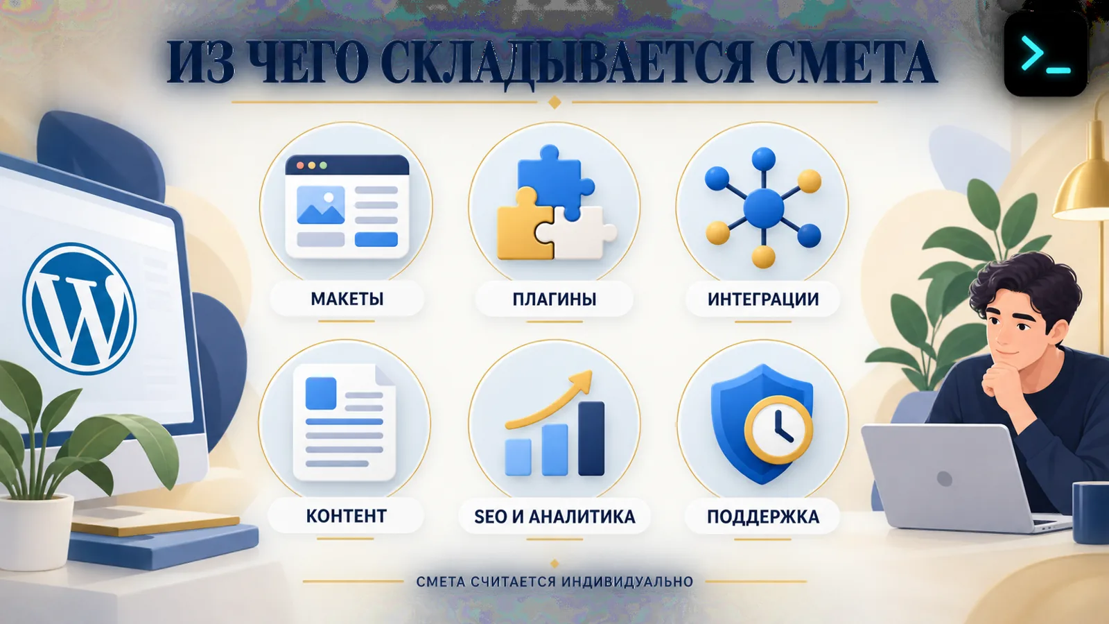 Из чего складывается стоимость сайта на WordPress: макеты, плагины, интеграции, SEO — инфографика