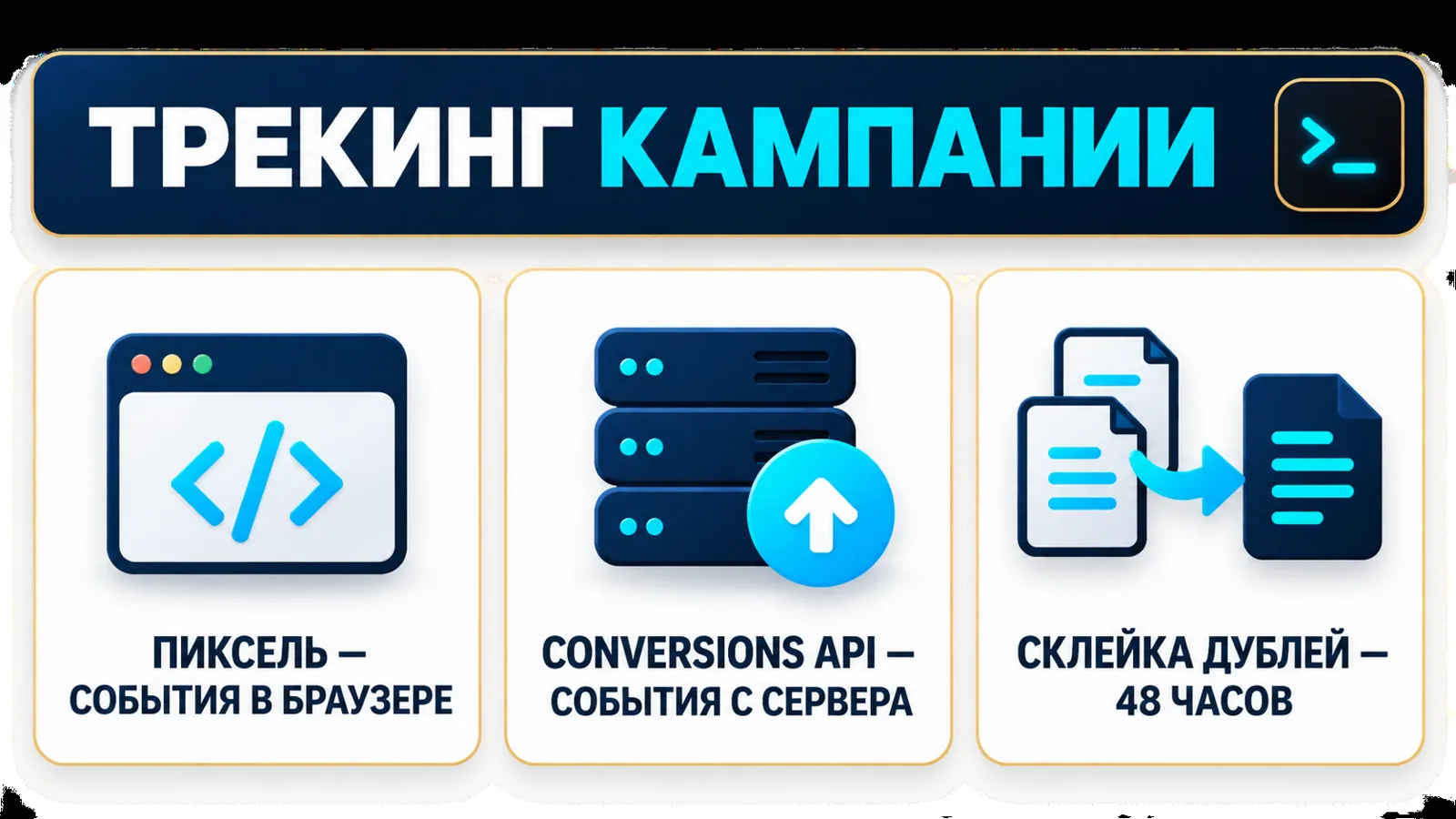 Инфографика трекинга рекламы в Facebook: пиксель Meta, Conversions API и склейка дублей событий