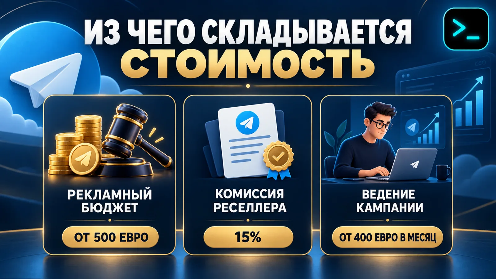 Сколько стоит Telegram Ads в Украине: бюджет, комиссия реселлера и ведение — инфографика