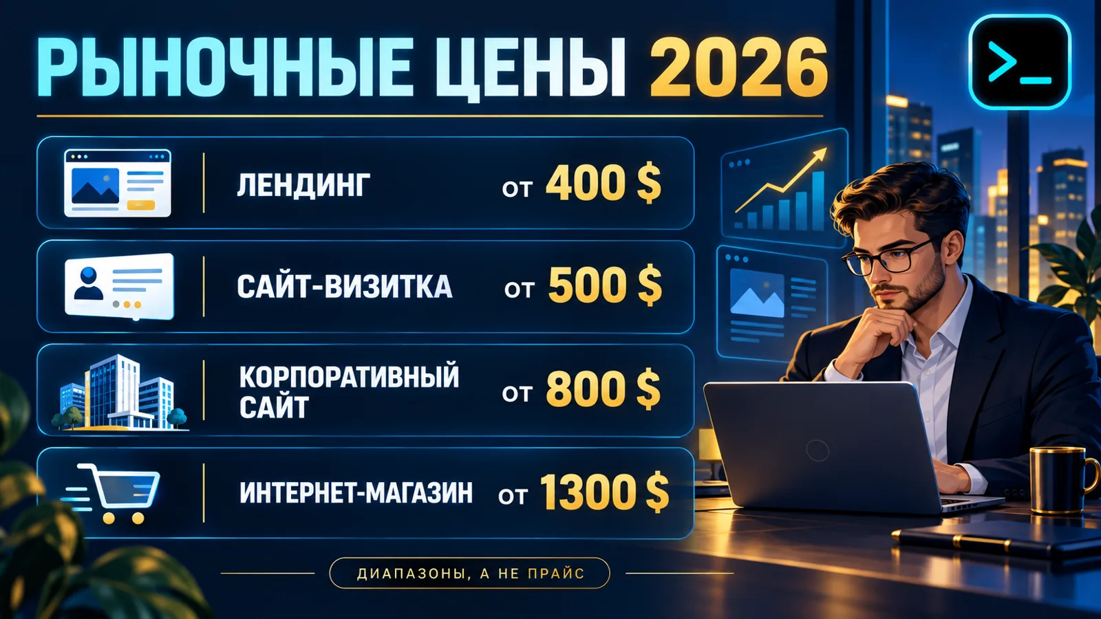 Рыночные цены на веб-дизайн сайта в Украине 2026: лендинг, визитка, корпоративный сайт, интернет-магазин
